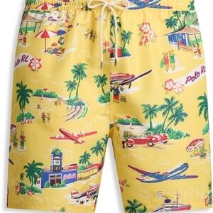 Polo by Ralph Lauren Yellow Tropical Print Swim Trunks